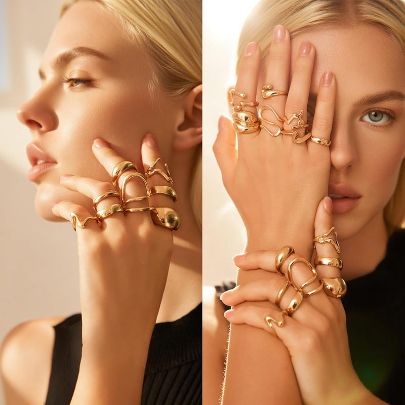 IFKM Gold Chunky Rings Set for Women 14k Gold Plated Thick Dome Stackable Open Rings Trendy Dainty Minimalist Jewelry Gifts - Image 3